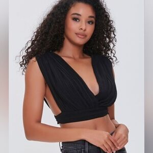 Forever 21 Draped Pleated Surplice Black Top